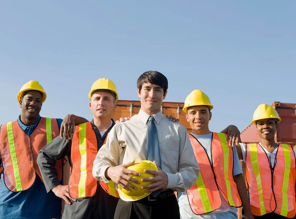 Construction workers on a building site